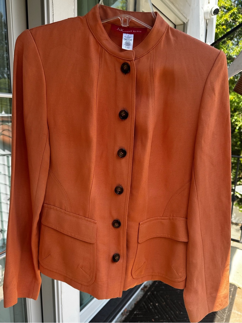 Anne Klein Rust-Orange Stand-Collar Button Jacket